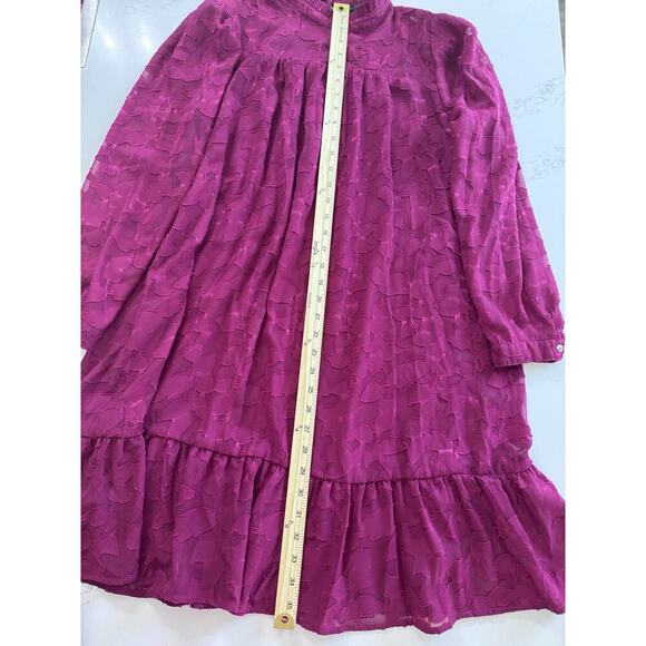 Tommy Hilfiger Pink Purple Long Sleeve MIDI Dress Embroidered Chiffon Size 8 - Picture 9 of 16